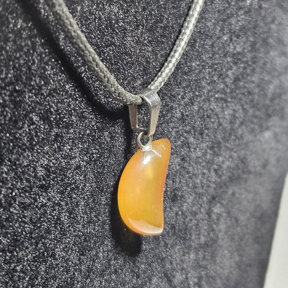 Brown Semiprecious Crescent Moon Pendant Black Cord Necklace 24-26" - Picture 6 of 12